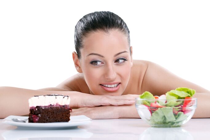 Cake and salad on a diet